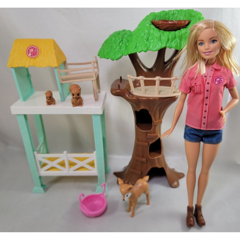 Barbie Animal Rescue Vet Playset Treehouse Clinic Doll Animals Mattel